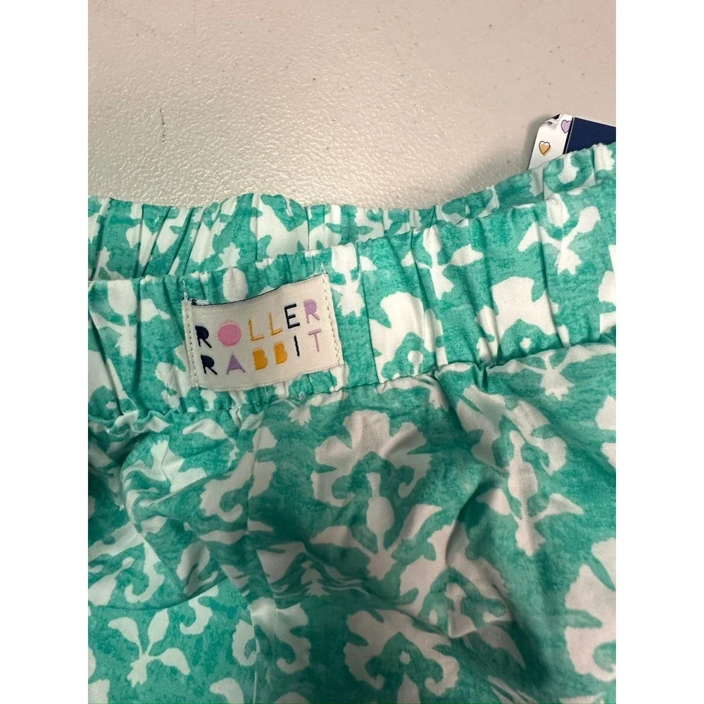 Roller Rabbit Green White Floral Block Print Pajama Boxer Shorts Womens XS NWT